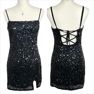 Wild Fable Sequin Corset Mini Dress Size S‎ Juniors Strappy Lace Up Hoco Black